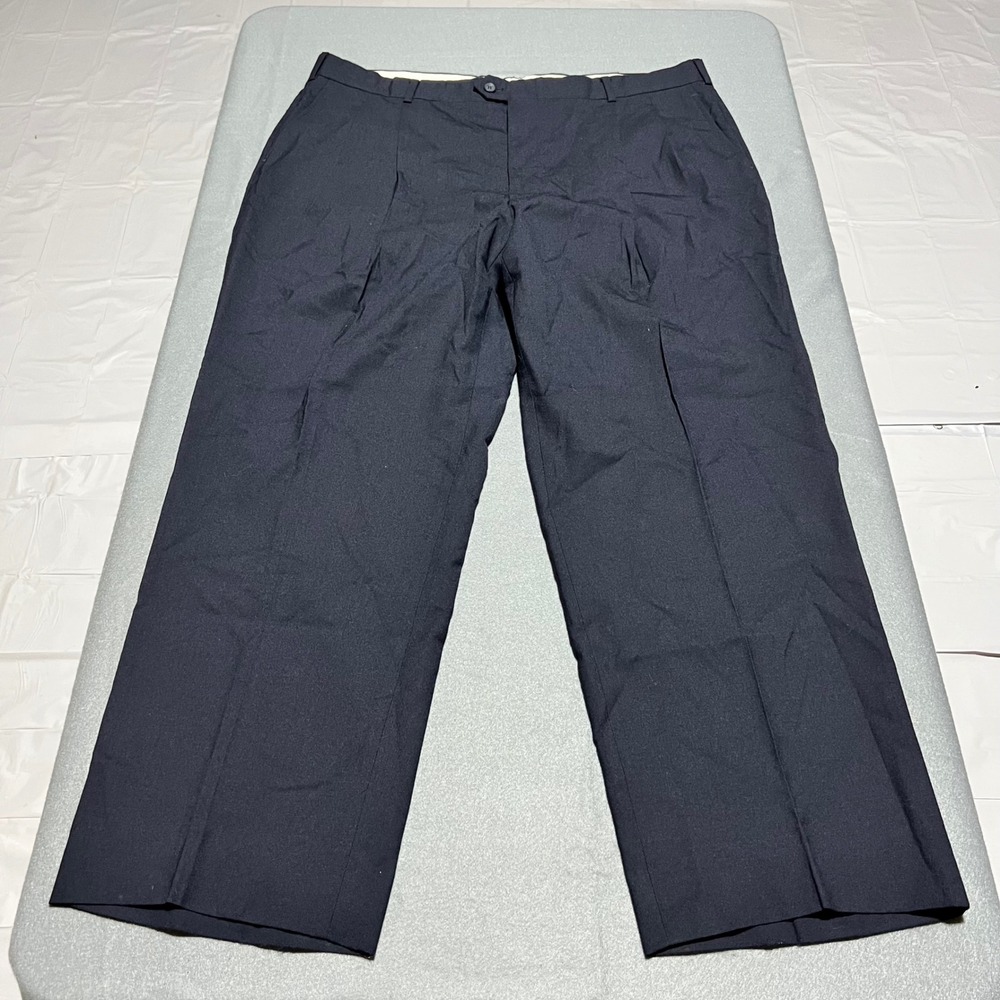 Mens Navy Blue 100% Pure Wool Pleated Dress Pants Made in USA 40x29